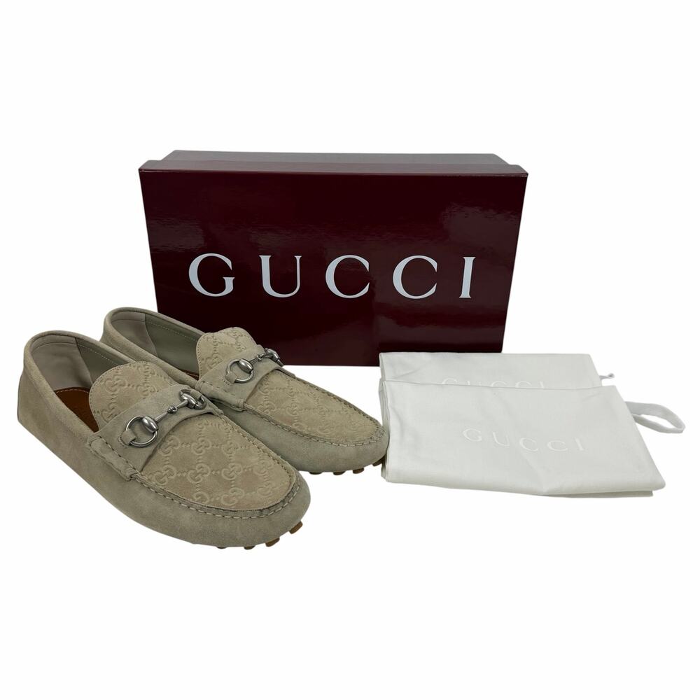 Gucci Byorn Guccisima Horsebit Suede Driver Loafer Oatmeal Size 11.5 - Picture 14 of 15